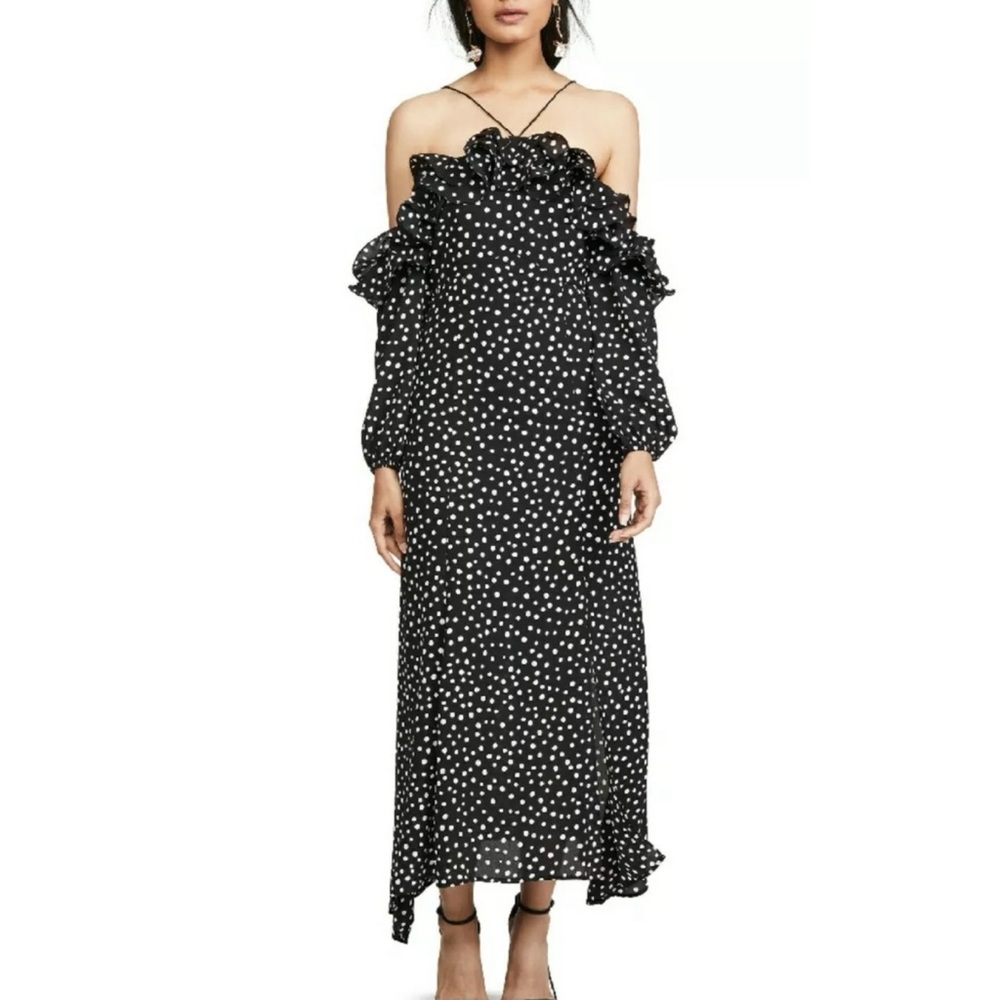 Likely Black & White Polka Dot Off-Shoulder Maxi Dress